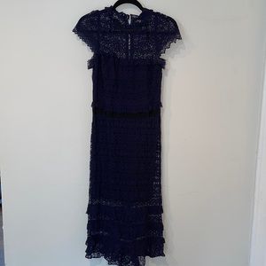Parker lace midi dress with sheer lace neckline